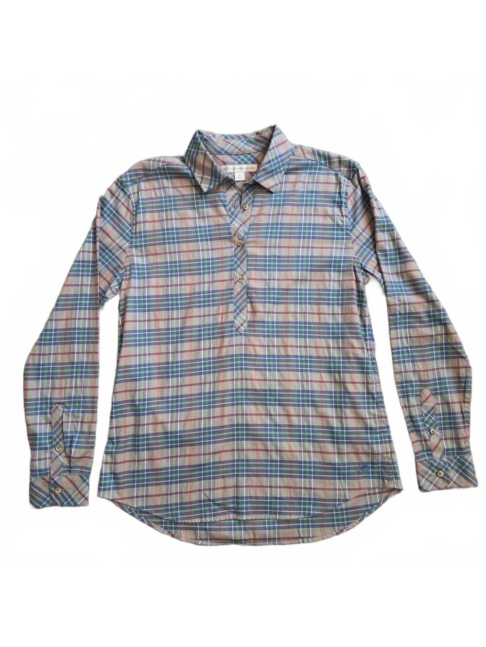 Southern Tide Women's Small Plaid Long Sleeve Button-Up Shirt